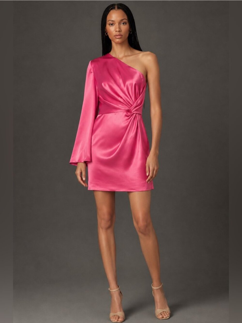 NWT Muse by Marchesa Pink Satin One Shoulder Cocktail Party Mini Dress 4